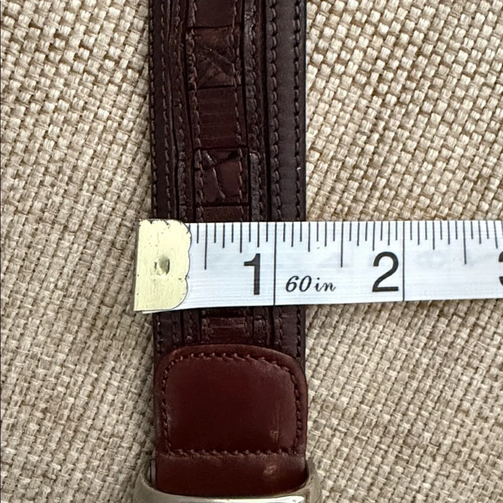 MEZLAN Crocodile Belt 1.25 Brown Exotic Leather Silver Buckle Western Dress Flaw